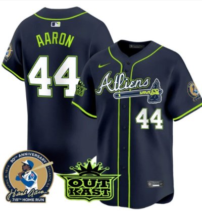 Hank Aaron Jersey 44 Atlanta Braves Atliens Patch Limited Stitched