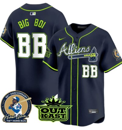Big Boi Jersey bb Atlanta Braves Atliens Hank Aaron Patch Limited Stitched