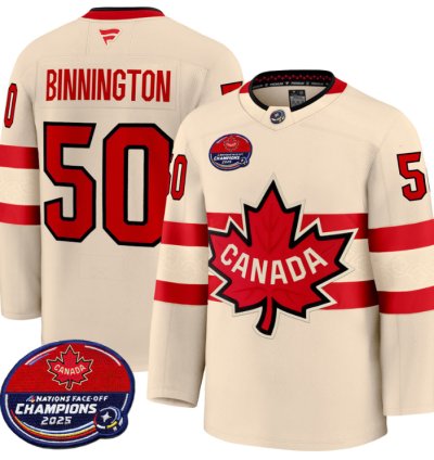 Men Jordan Binnington Jersey 50 Canada 4 Nations 2025 Champions V2 Cream