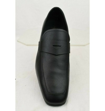 2dc127 Black Saffiano Leather Lettering Penny Loafers 11