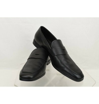 2dc127 Black Saffiano Leather Lettering Penny Loafers 11