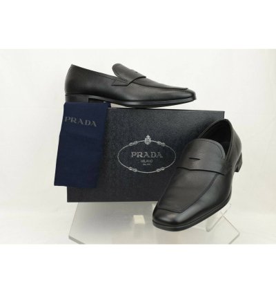 2dc127 Black Saffiano Leather Logo Penny Loafers 10 Us 11