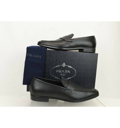 2dc127 Black Saffiano Leather Logo Penny Loafers 10 Us 11