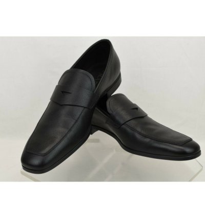 2dc127 Black Saffiano Leather Logo Penny Loafers 10 Us 11