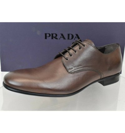 2e2748 Brown Burnished Leather Logo Lace Up Derby Oxfords 9