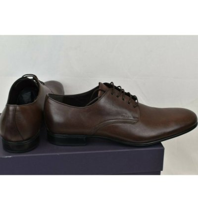 2e2748 Brown Burnished Leather Logo Lace Up Derby Oxfords 9