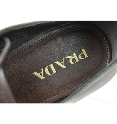 2e2748 Brown Burnished Leather Logo Lace Up Derby Oxfords 9