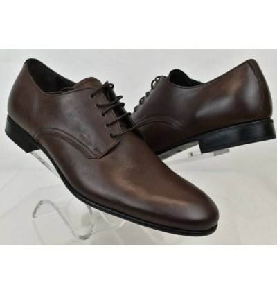 2e2748 Brown Burnished Leather Logo Lace Up Derby Oxfords 9