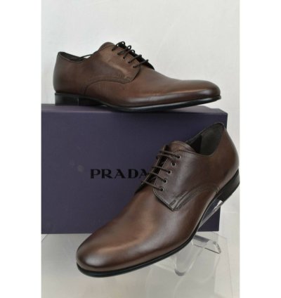 2e2748 Brown Burnished Leather Logo Lace Up Derby Oxfords 9