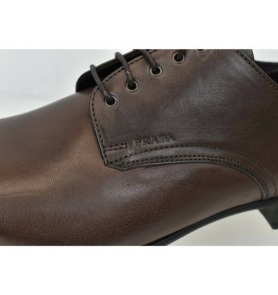 2e2748 Brown Burnished Leather Logo Lace Up Derby Oxfords 9