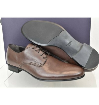2e2748 Brown Burnished Leather Logo Lace Up Derby Oxfords 9