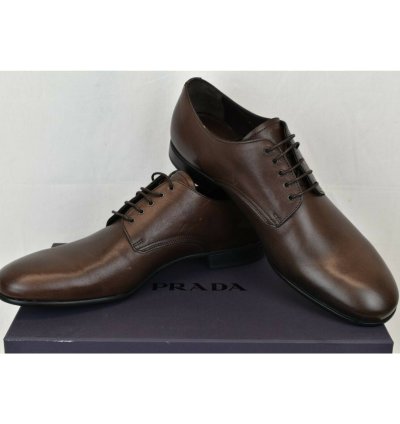 2e2748 Brown Burnished Leather Logo Lace Up Derby Oxfords 9