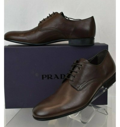 2e2748 Brown Burnished Leather Logo Lace Up Derby Oxfords 9