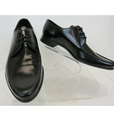 2ec124 Black Polished Leather Pointed Toe Logo Oxfords 12