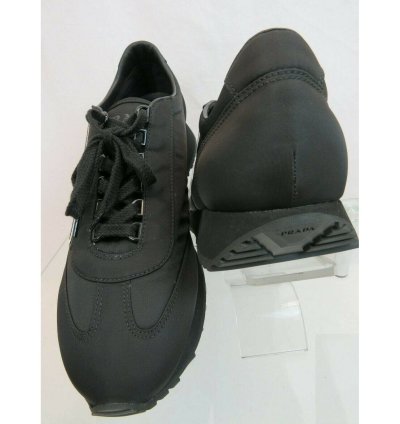 2eg286 Black Nylon Gabardine Logo Lace Up Sneakers 7 5