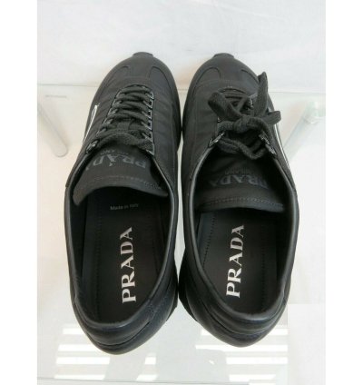 2eg286 Black Nylon Gabardine Logo Lace Up Sneakers 7 5