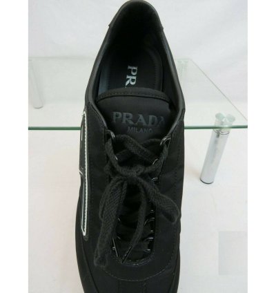 2eg286 Black Nylon Gabardine Logo Lace Up Sneakers 7 5
