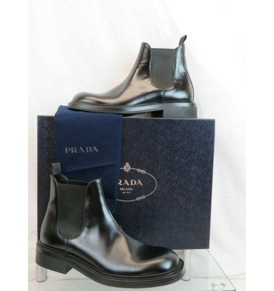 2te156 Black Polished Leather Chelsea Ankle Boots 7 Us 8