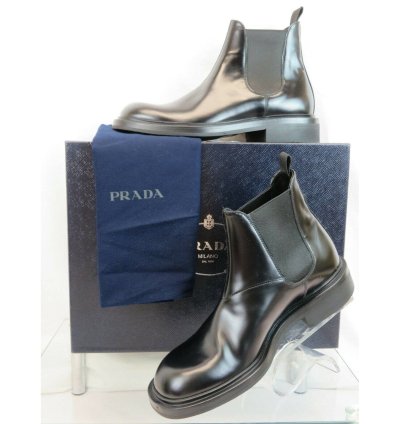 2te156 Black Polished Leather Chelsea Ankle Boots 7 Us 8