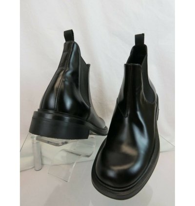2te156 Black Polished Leather Chelsea Ankle Boots 7 Us 8
