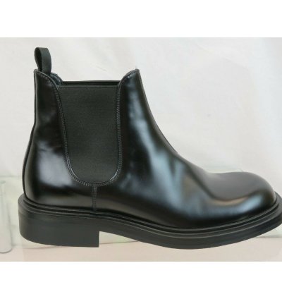 2te156 Black Polished Leather Chelsea Ankle Boots 7 Us 8