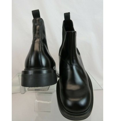 2te156 Black Polished Leather Chelsea Ankle Boots 7 Us 8