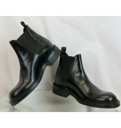2te156 Black Polished Leather Chelsea Ankle Boots 7 Us 8