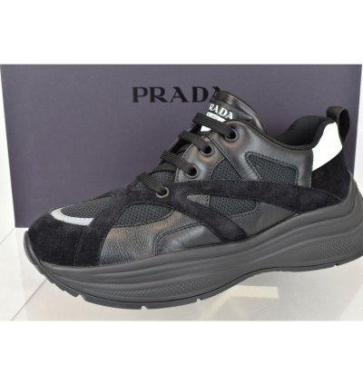 4e3490 Black Leather Suede Mesh Logo Sneakers 9 5 Us 10 5
