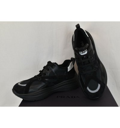 4e3490 Black Leather Suede Mesh Logo Sneakers 9 5 Us 10 5