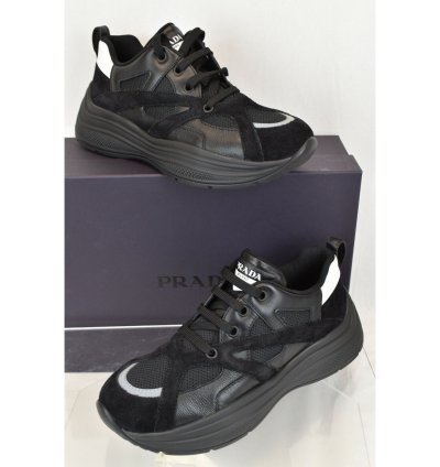 4e3490 Black Leather Suede Mesh Logo Sneakers 9 5 Us 10 5