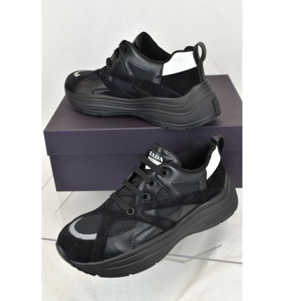 4e3490 Black Leather Suede Mesh Logo Sneakers 9 5 Us 10 5