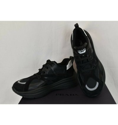 4e3490 Black Leather Suede Mesh Platform Logo Sneakers 9