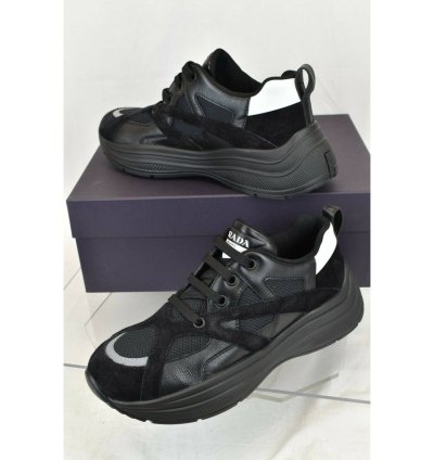 4e3490 Black Leather Suede Mesh Platform Logo Sneakers 9