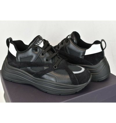 4e3490 Black Leather Suede Mesh Platform Logo Sneakers 9