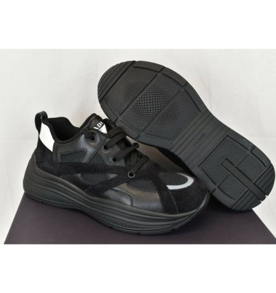4e3490 Black Leather Suede Mesh Platform Logo Sneakers 9