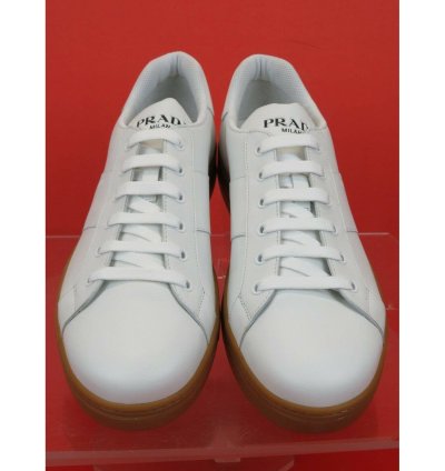 4e3501 White Leather Lace Up Logo Low Top Sneakers 7