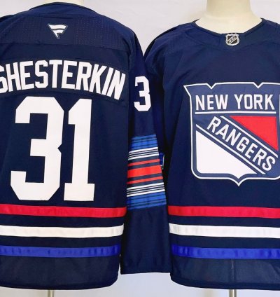 Mens Igor Shesterkin Jersey 31 New York Rangers Navy Alternate Stitched