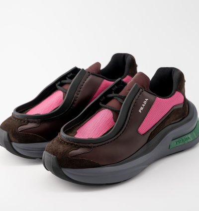 8 5 9 5us Prada Systeme Leather Sneakers Suede Burgundy Pink