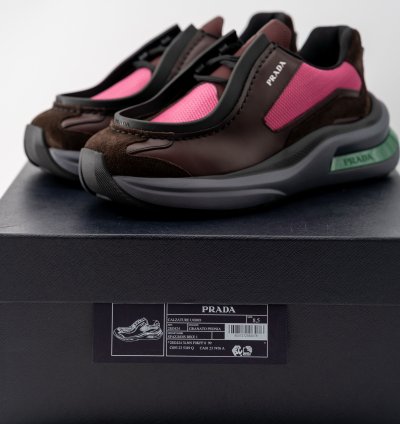 8 5 9 5us Prada Systeme Leather Sneakers Suede Burgundy Pink