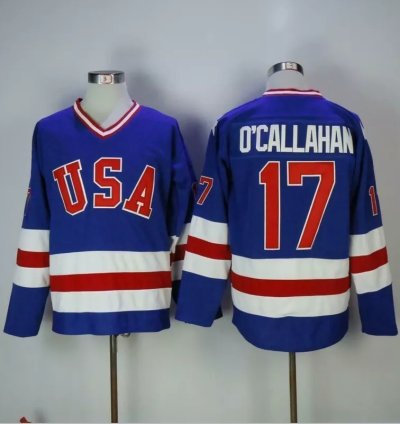 Mens Jack Ocallahan Jersey 17 1980 Miracle On Ice Blue All Stitched