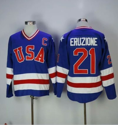 Mens Mike Eruzione Jersey 21 1980 Miracle On Ice Blue All Stitched