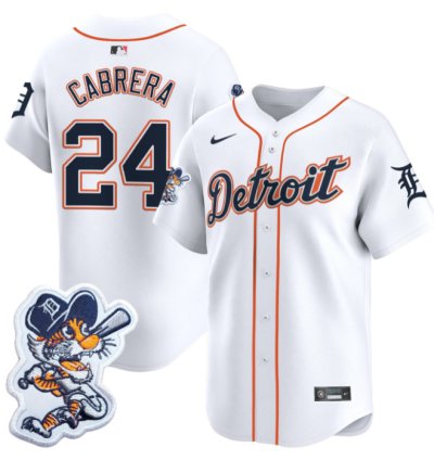 Miguel Cabrera Jersey 24 Detroit Tigers Paws Patch Vapor Premier Limited Stitched White