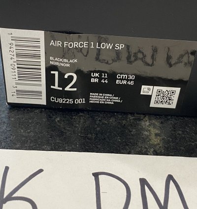 Air Force 1 Low Black Supreme Sz 12