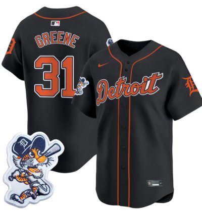 Riley Greene Jersey 31 Detroit Tigers Paws Patch Vapor Premier Limited Stitched Black
