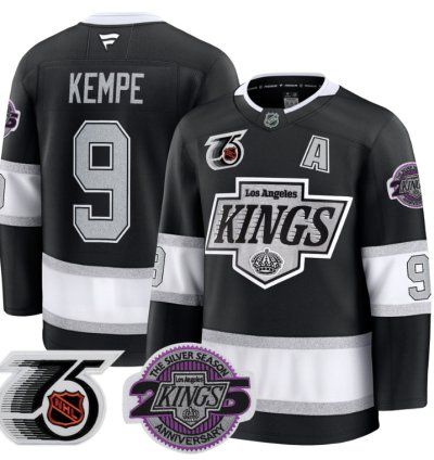 Men Adrian Kempe Jersey 9 Los Angeles Kings 91-92 75th 25th Anniversary Black