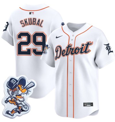 Tarik Skubal Jersey 29 Detroit Tigers Paws Patch Vapor Premier Limited Stitched White