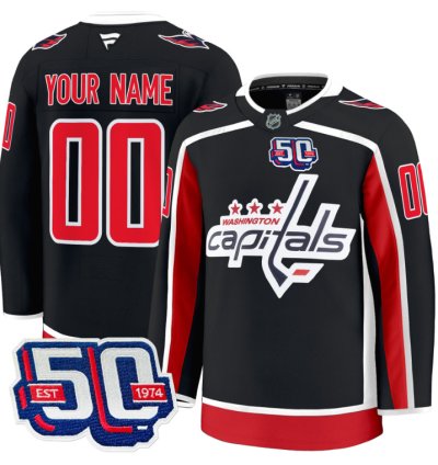 Men Custom Washington Capitals Jersey 50th Anniversary Premium Stitched Black