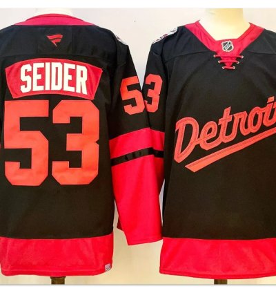 Moritz Seider Jersey 53 Detroit Red Wings 2025 Stadium Series Stitched Black