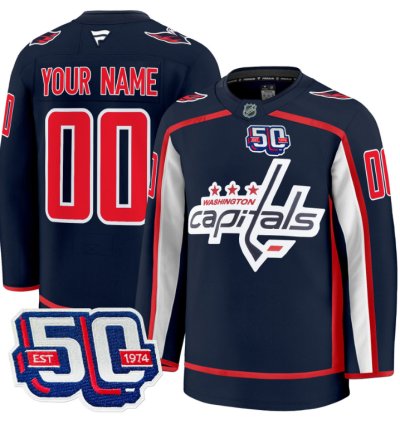 Men Custom Washington Capitals Jersey 50th Anniversary Premium Stitched Navy