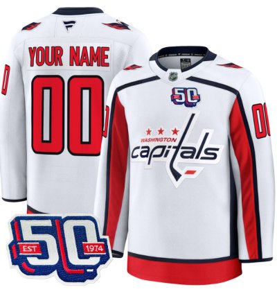 Men Custom Washington Capitals Jersey 50th Anniversary Premium V2 Stitched White